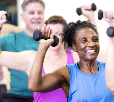 Senior African-American woman in exercise class